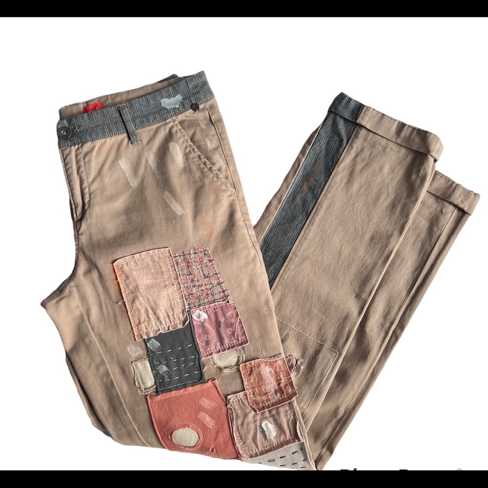 Pilcro and the Letterpress Painter Patchwork Khaki Style Pants size 28